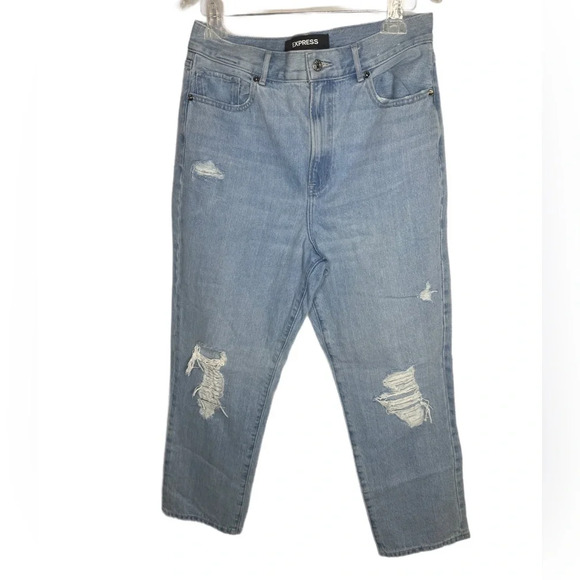 Express | Straight Super High Rise Size 8 Distressed Crop Denim Jeans Size 8 - Picture 2 of 7